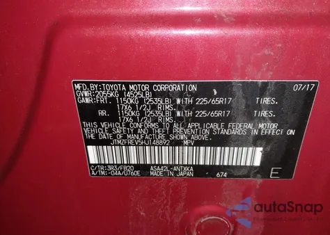 2017 Toyota Rav4 Le z USA, uszkodzony, nr VIN JTMZFREV5HJ148892